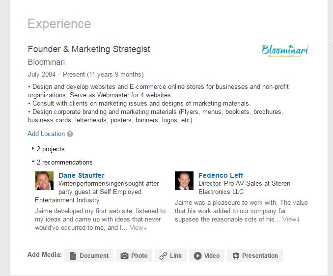 LinkedIn recommendations