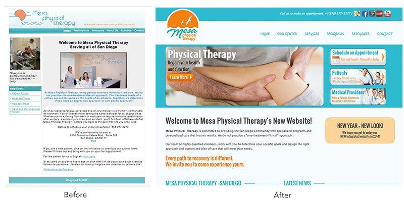MesaPhysicalTherapy website before after